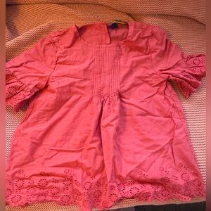 Polo by Ralph Lauren Coral Eyelet Hem & Sleeve Blouse size 7